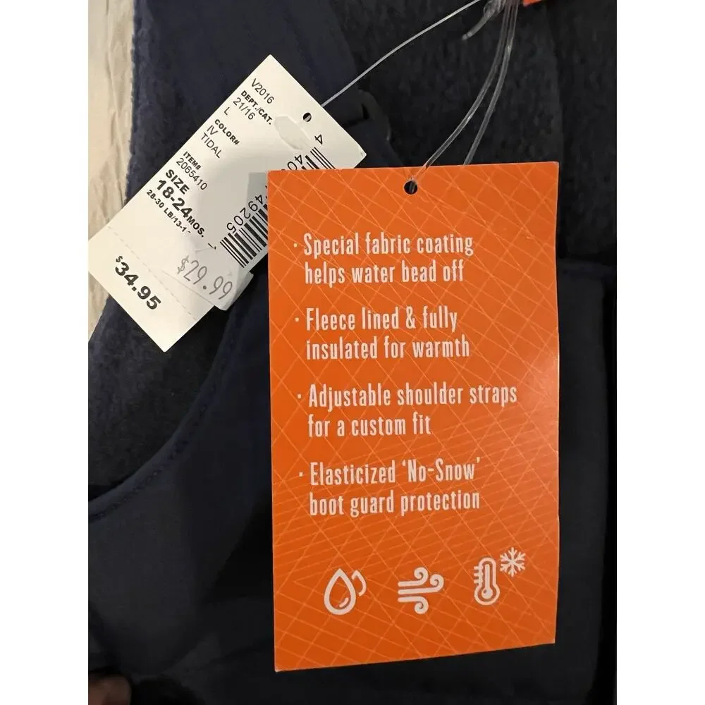 NWT The Children's Place Bib Snow Pants Overalls 18-24Navy Blue Adjustable Strap